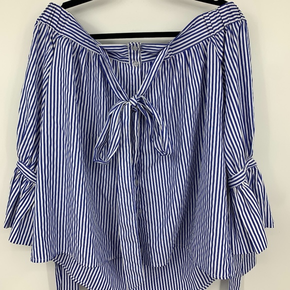 kimchi blue small blouse stripes off shoulder tie - Picture 2 of 3
